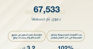 «الأعلى للقضاء»: أكثر من 67.5 ألف دعوى حُسِمَت خلال 2025 في المحاكم بنسبة ٪102